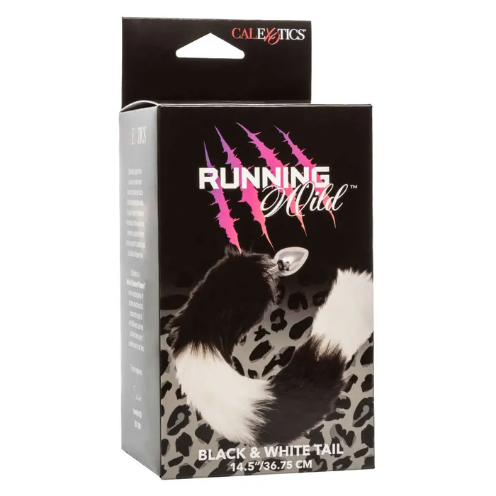 Anal California Exotic Novelties Running Wild Black and White Tail Butt Plug Exotic Metallic Probe with Luxurious Fur Tail