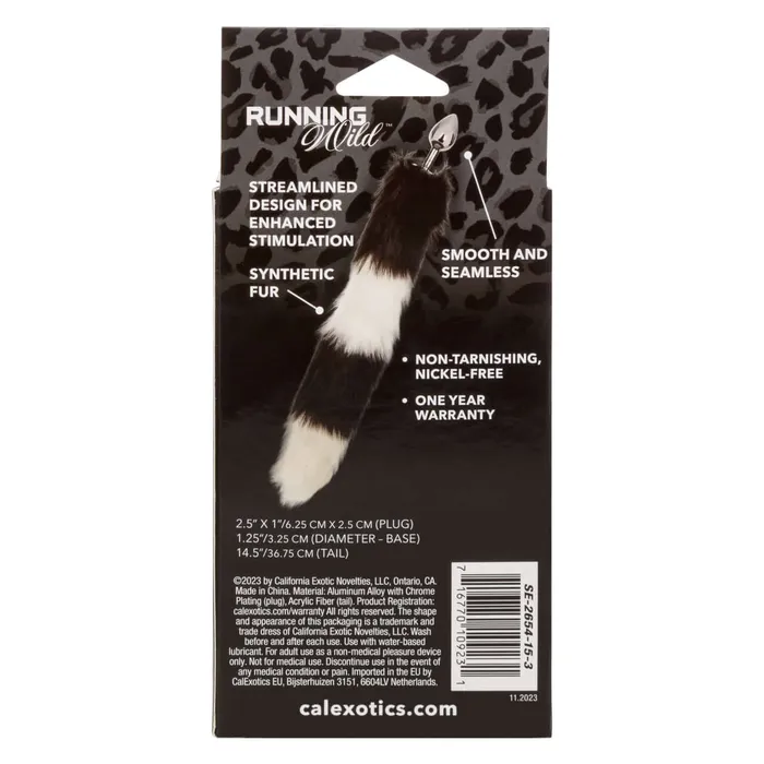 Anal California Exotic Novelties Running Wild Black and White Tail Butt Plug Exotic Metallic Probe with Luxurious Fur Tail