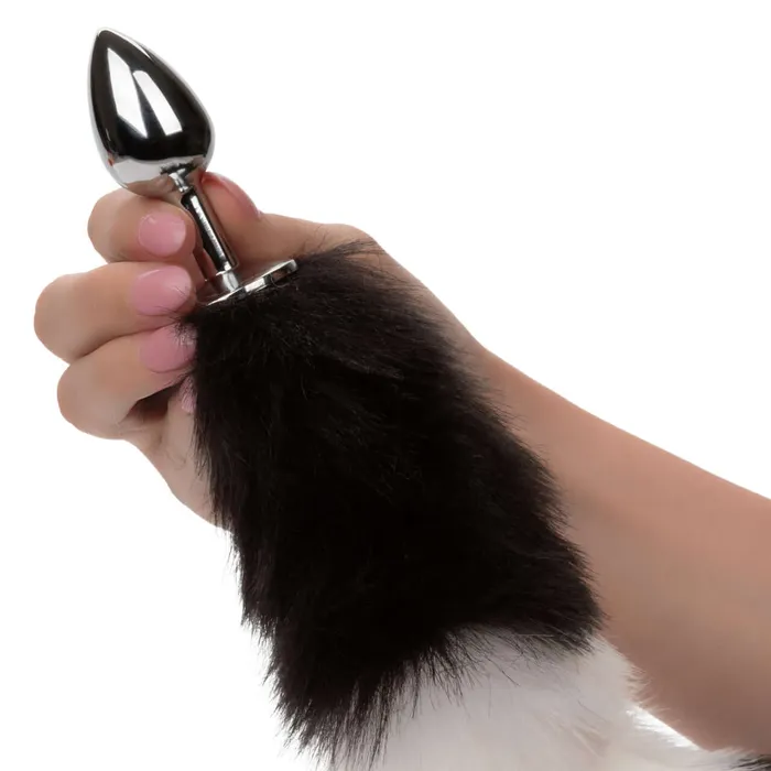 Anal California Exotic Novelties Running Wild Black and White Tail Butt Plug Exotic Metallic Probe with Luxurious Fur Tail