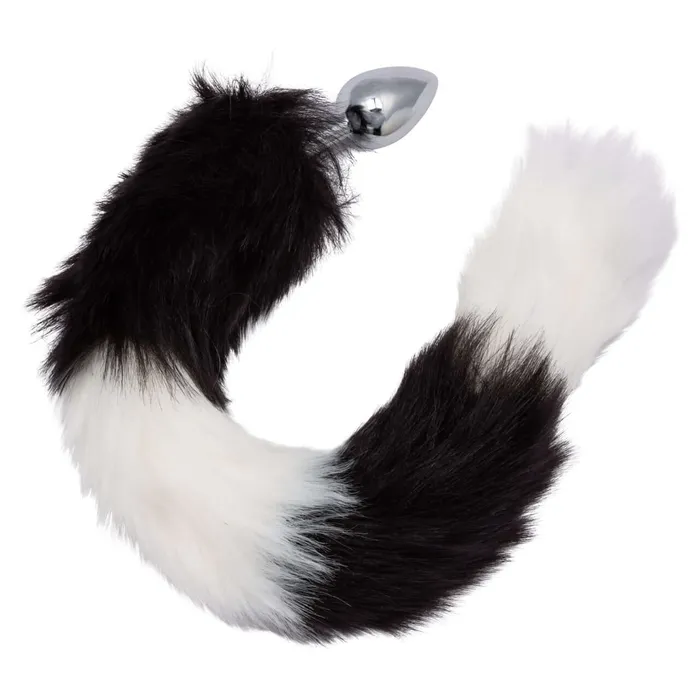 Anal California Exotic Novelties Running Wild Black and White Tail Butt Plug Exotic Metallic Probe with Luxurious Fur Tail
