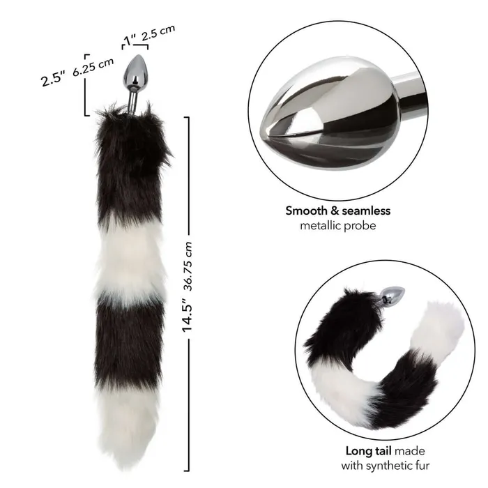Anal California Exotic Novelties Running Wild Black and White Tail Butt Plug Exotic Metallic Probe with Luxurious Fur Tail