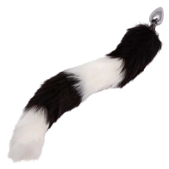Anal California Exotic Novelties Running Wild Black and White Tail Butt Plug Exotic Metallic Probe with Luxurious Fur Tail
