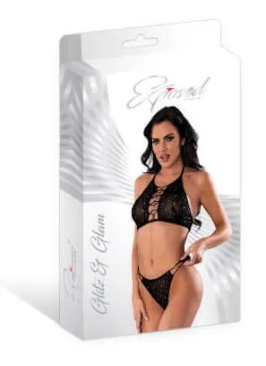 Anal Magic Silk Lingerie Magic Silk Lingerie Glitz and Glam Halter Bralette and Panty Set Black SM
