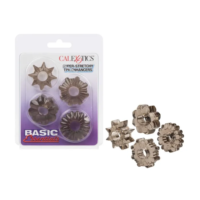 Basic Essentials Super Stretchy TPR Enhancers 4 Pack Smoke Rings Assorted Shapes California Exotic Novelties Male Sex Toys Basic Essentials Super Stretchy TPR Enhancers 4 Pack Smoke Rings Assorted Shapes California Exotic Novelties Male Sex Toys