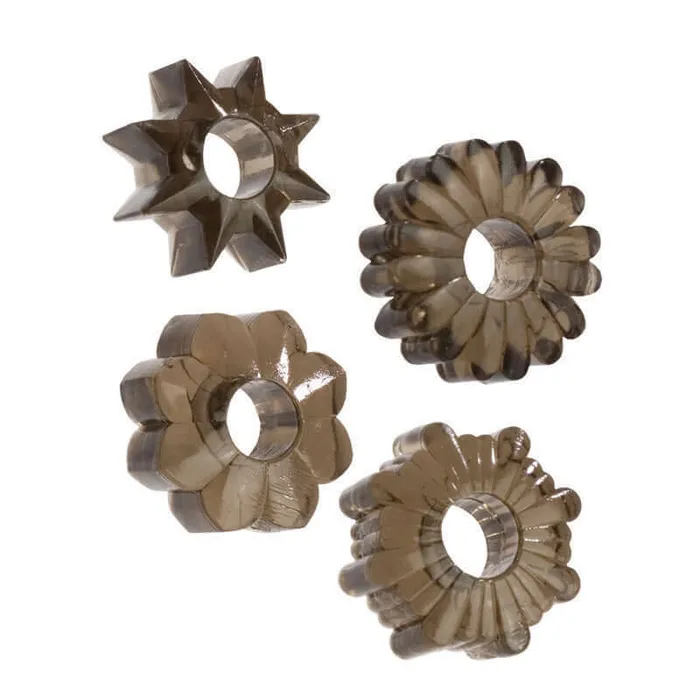 Basic Essentials Super Stretchy TPR Enhancers 4 Pack Smoke Rings Assorted Shapes California Exotic Novelties Male Sex Toys