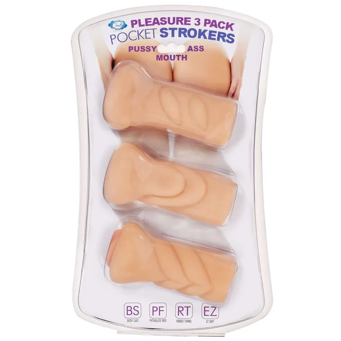 Cloud 9 Novelties Male Sex Toys Cloud 9 Trio Stroker Masturbator Kit Realistic Pleasure Trio with Bonus Drying Pouch