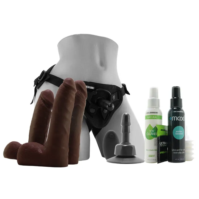 Female Sex Toys Doc Johnson VacULock Vibrating Harness Set in Chocolate