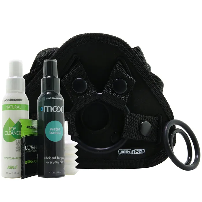 Female Sex Toys Doc Johnson VacULock Vibrating Harness Set in Chocolate