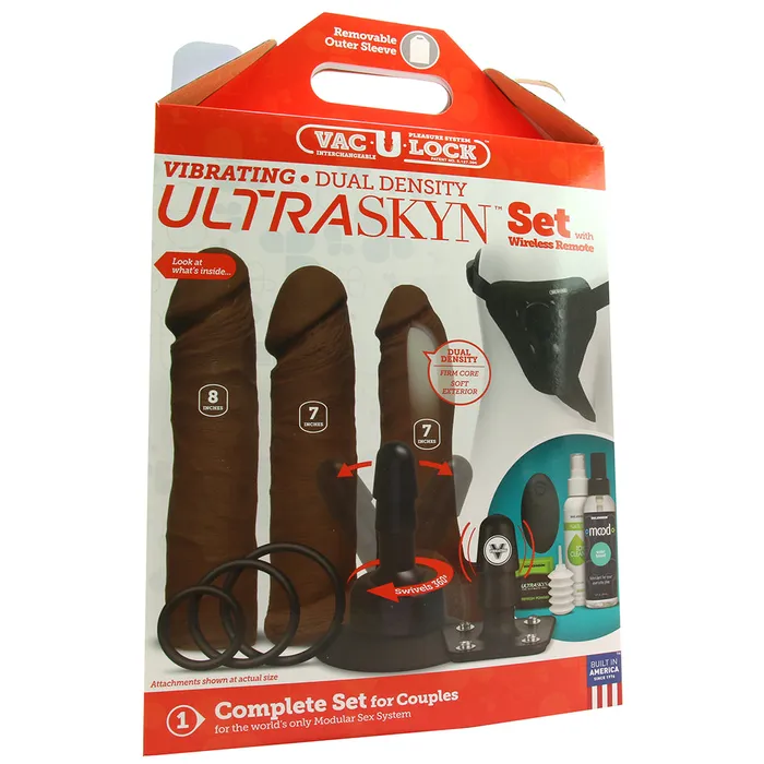 Female Sex Toys Doc Johnson VacULock Vibrating Harness Set in Chocolate