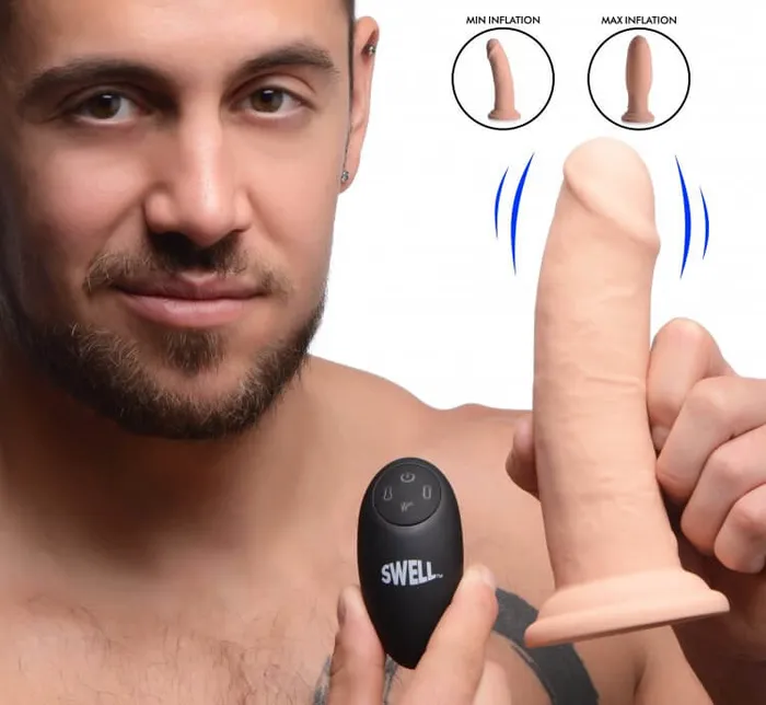 XR Brands Female Sex Toys Swell 7X Inflatable Vibrating 7Inch Dildo Ultimate Pleasure with Remote Control